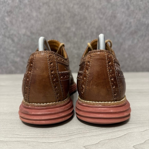 Cole Haan Lunargrand Wingtip Oxfords Mens 8 Brown Red Sole Leather Brogue